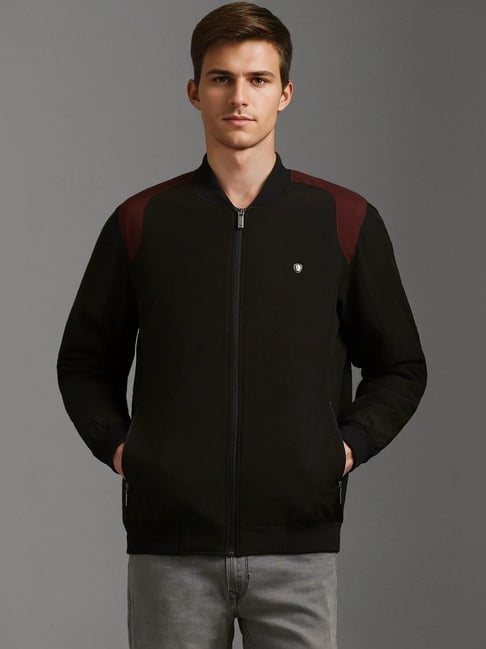 Louis Philippe Black Regular Fit Colour Block Bomber Jacket-picture-41