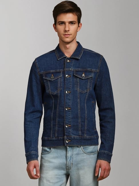 Louis Philippe Navy Slim Fit Denim Jacket