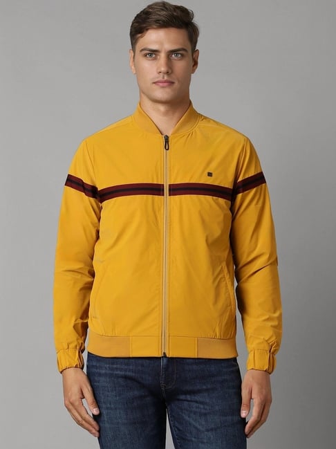 Buy Louis Philippe Yellow Regular Fit Striped Bomber Jacket for