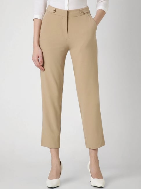 Buy Van Heusen Beige Plain Trousers for Women Online Tata CLiQ