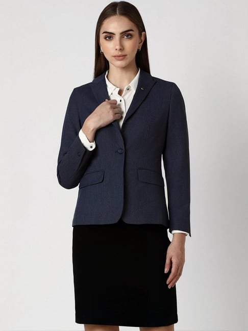 Buy Van Heusen Navy Plain Blazer for Women Online Tata CLiQ