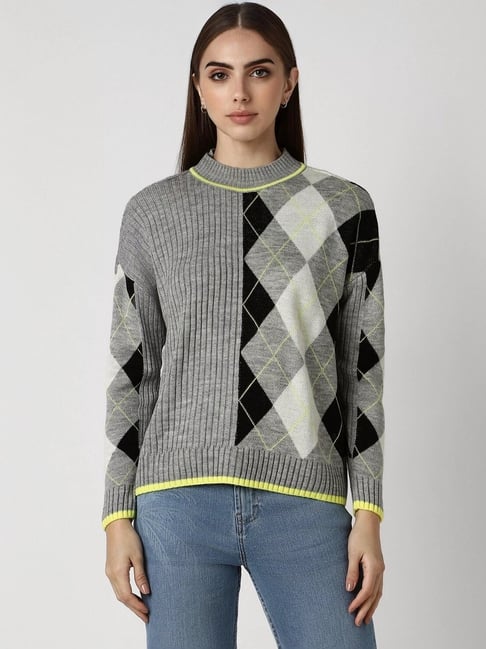 Van Heusen Grey Chequered Sweater