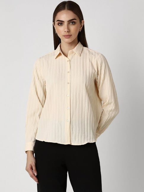 Buy Van Heusen Beige Striped Shirt for Women Online Tata CLiQ