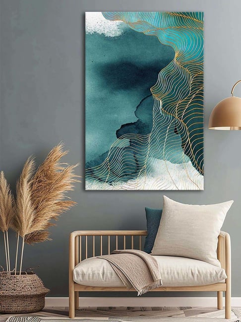 999Store Blue Canvas Abstract Painting With Golden Lines-picture-40