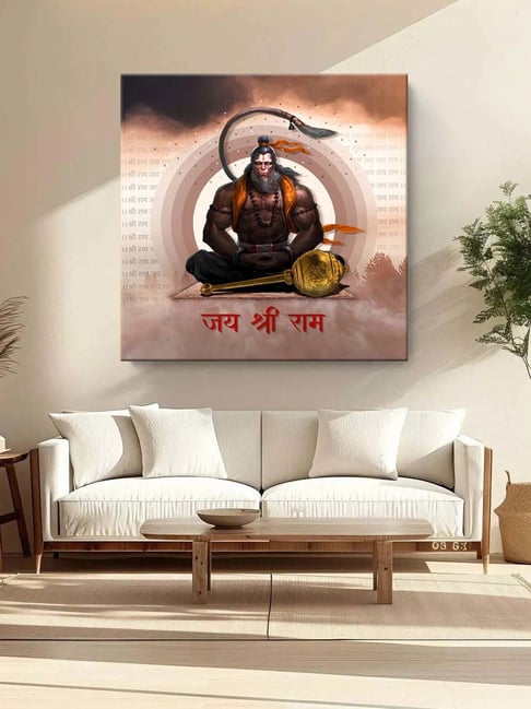 999Store Brown Canvas Hanuman Meditating With Chant Of Jai Shri Ram Painting-picture-22