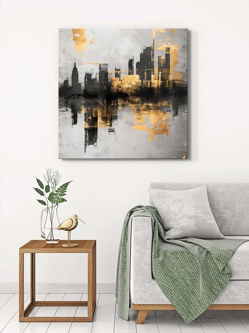 999Store Grey & Golden Canvas Cityscape Wrapped Painting-picture-27