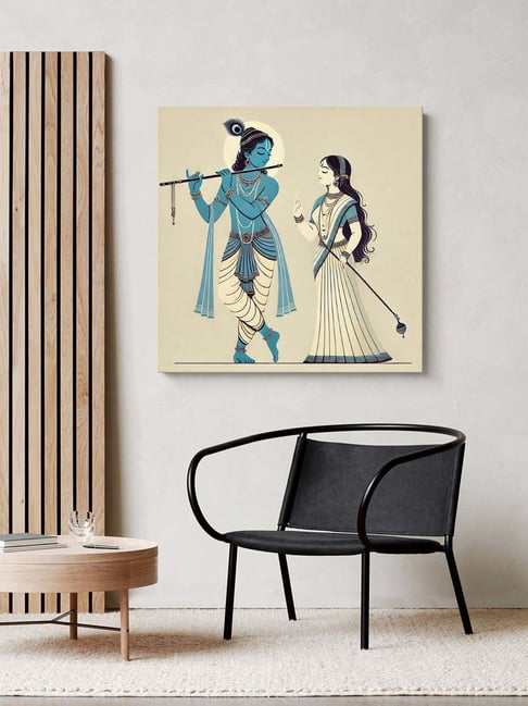 999Store Off White Canvas Wrapped Minimalist Painting Of Krishna And Radha-picture-31