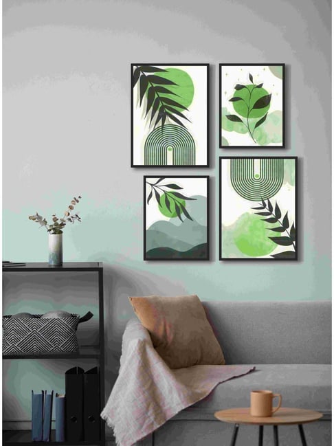 999Store Green Canvas Sun With Leaf And Boho Wall Painting - Set of 4-picture-15