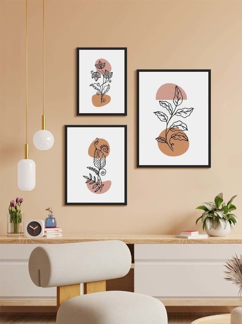 999Store White & Brown Canvas Flower Modern Boho Art Wall Painting - Set of 3-picture-10