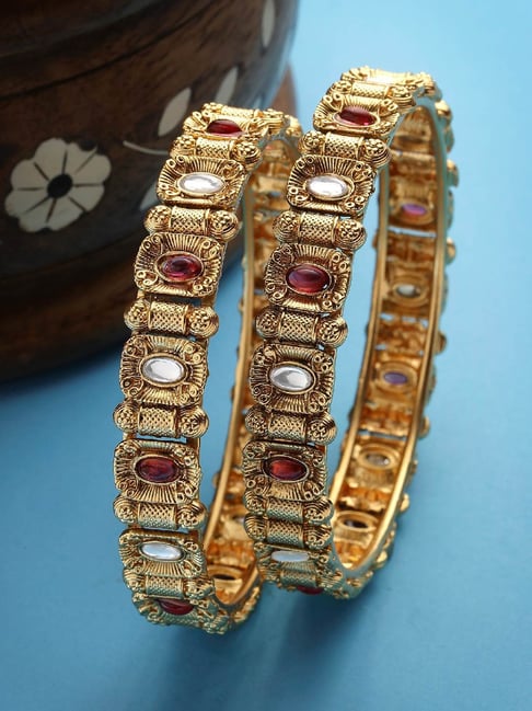 Buy Karatcart Gold Plated Stone Studded Bangles for Women Set of