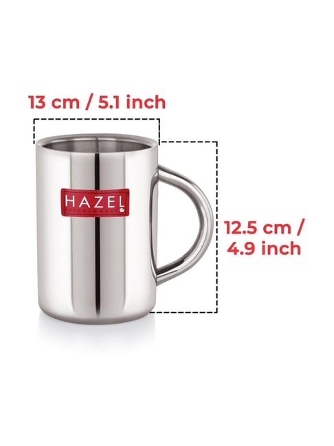 HAZEL Stainless Steel Spill Proof Double Wall Tea coffee Milk Serving Jug  Mug with Handle (420 ML)