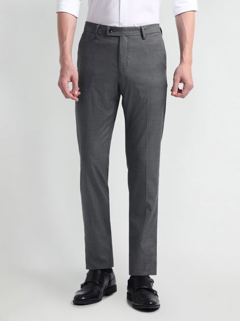 Arrow Grey Slim Fit Checks Trousers-picture-12