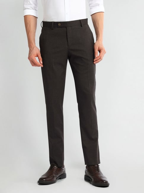 Arrow Brown Slim Fit Printed Trousers-picture-15