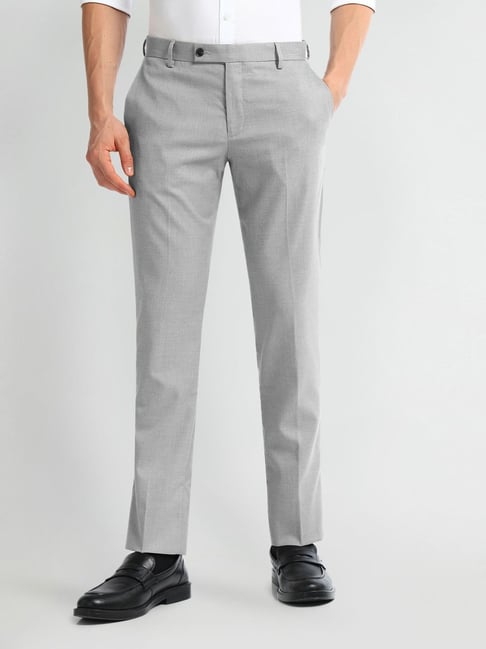 Arrow Grey Slim Fit Printed Trousers-picture-38