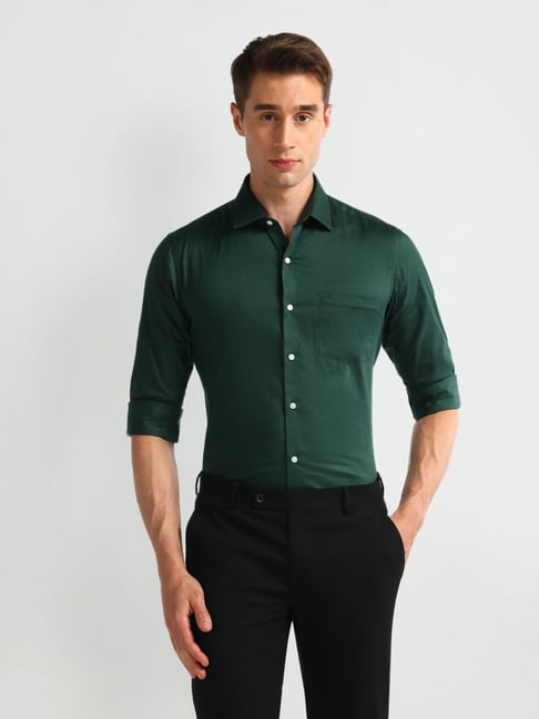 Arrow Green Cotton Slim Fit Shirt