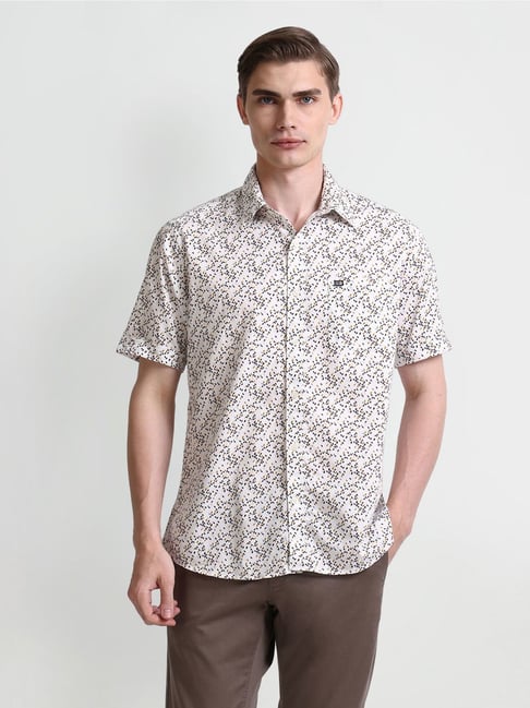 Arrow Sport White Cotton Regular Fit Printed Shirt