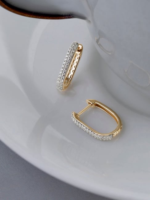 Mia by Tanishq Sleek Edge 14k Gold Diamond Hoop Earrings for