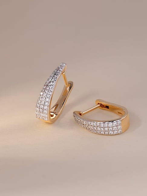 Mia by Tanishq Modern Twist 14k Gold Diamond Hoop Earrings for Women
