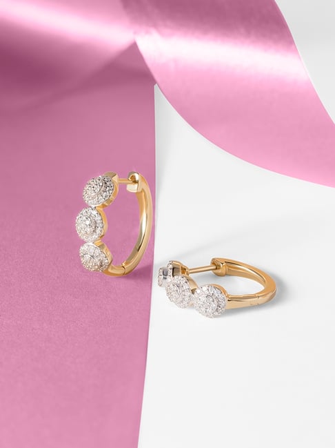 Mia by Tanishq Leafy Luxe 14k Gold & Diamond Hoop Earrings for Women