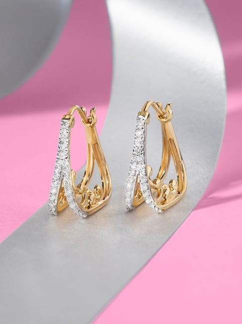Mia by Tanishq Art Deco 18k Gold Diamond Hoop Earrings for