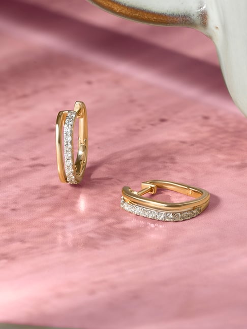 Mia by Tanishq Dazzling Square 18k Gold & Diamond Hoop Earrings for Women