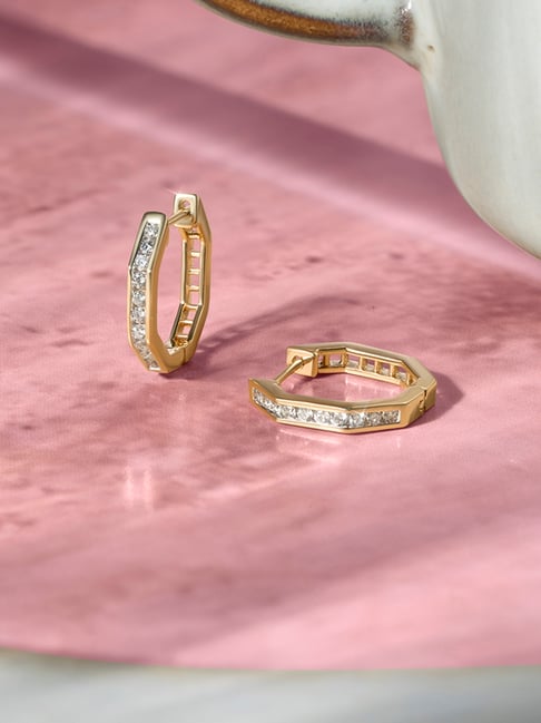 Mia by Tanishq Sleek Luxe 18k Gold & Diamond Hoop Earrings for Women