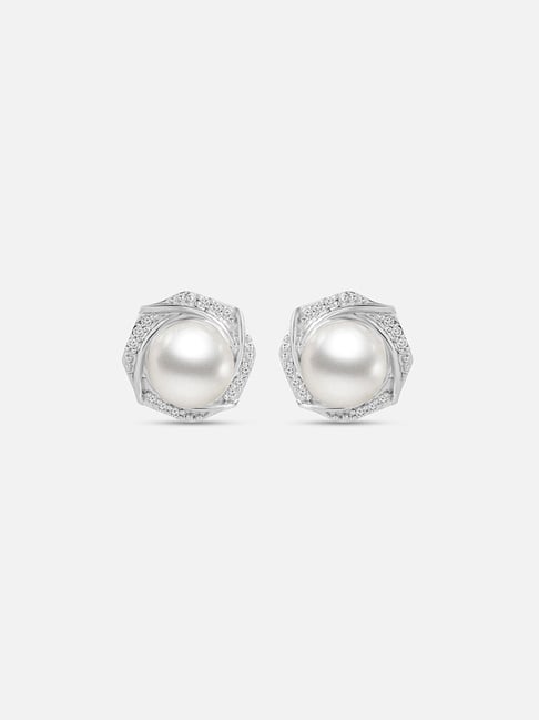 mia by tanishq Hexagonal Pearl Silver Stud Earrings for Women 925 Silver-picture-31