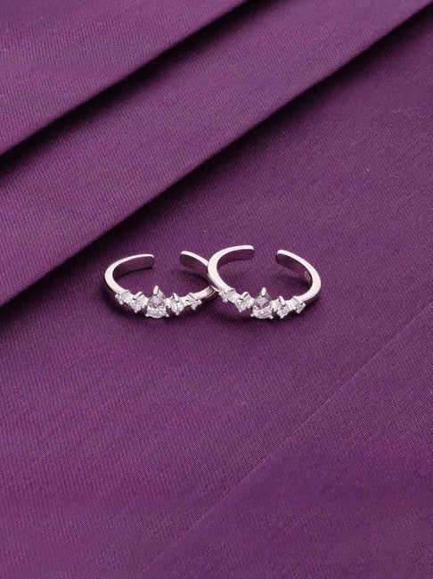 Kai Jewel Sterling Silver Zircon Studded Crown Toe Ring