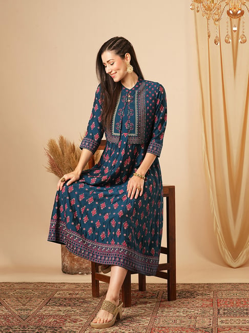 Globus Navy Printed Ethnic Dress