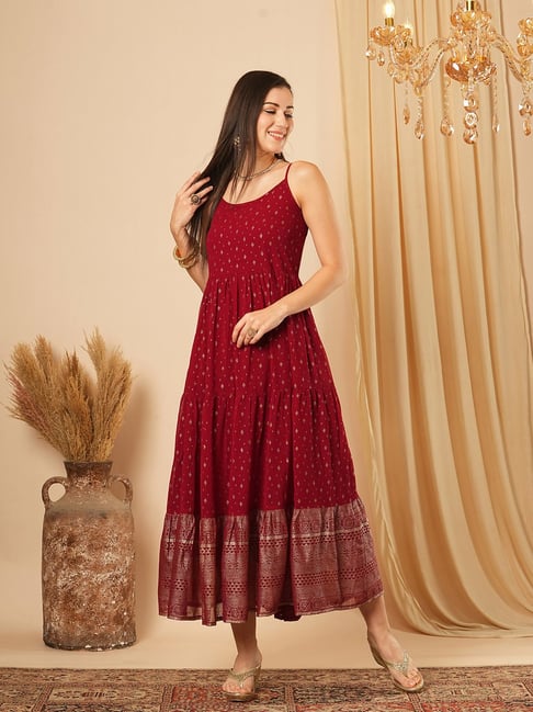 Globus Maroon Printed Ethnic Dress