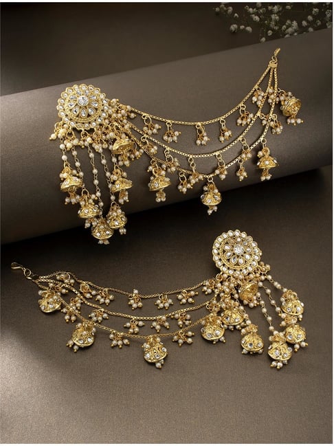 Buy Peora Gold Plated Brass Pearl Kundan Bahubali Earrings Online