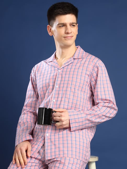 Hancock Peach Cotton Relaxed Fit Checks Sleepwear-picture-25