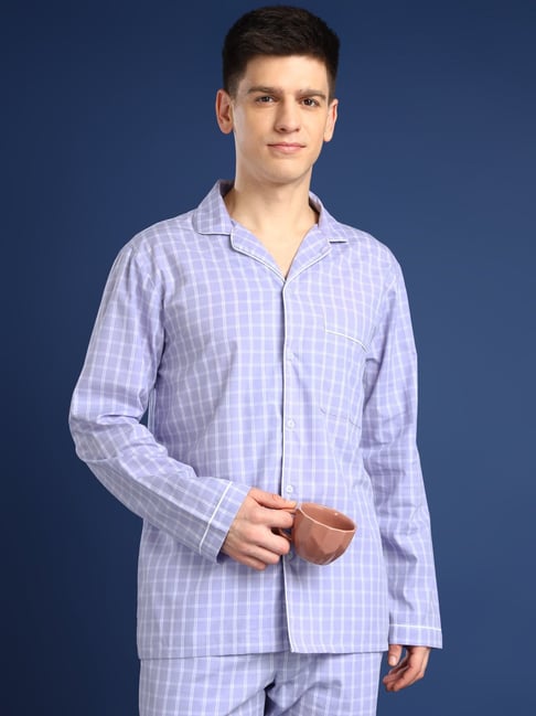 Hancock Lavender Cotton Relaxed Fit Checks Sleepwear-picture-48
