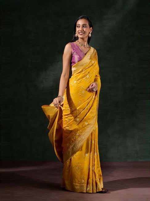 Taneira Yellow Woven Saree With Unstitched Blouse-picture-25