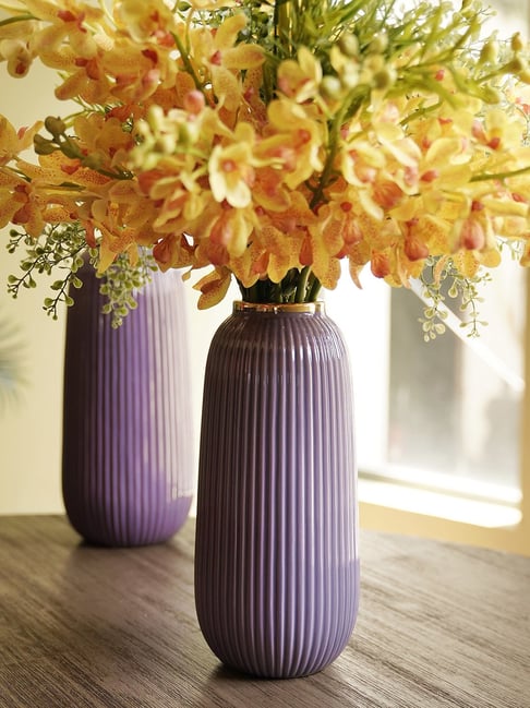 Pure Home and Living Purple Ribbed Ceramic Vase-picture-43