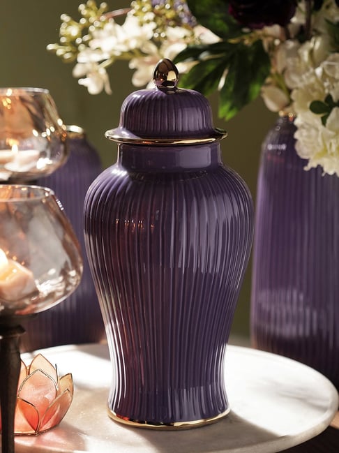 Pure Home and Living Purple Ribbed Ceramic Urn with Lid-picture-42