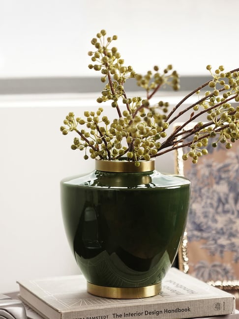 Pure Home and Living Green Bottleneck Ceramic Vase with Gold Rim-picture-44