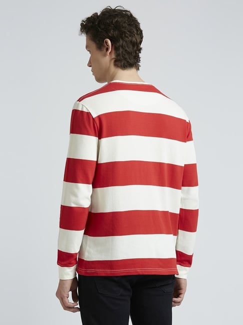 Pepe Jeans Red White Cotton Slim Fit Striped T-Shirt