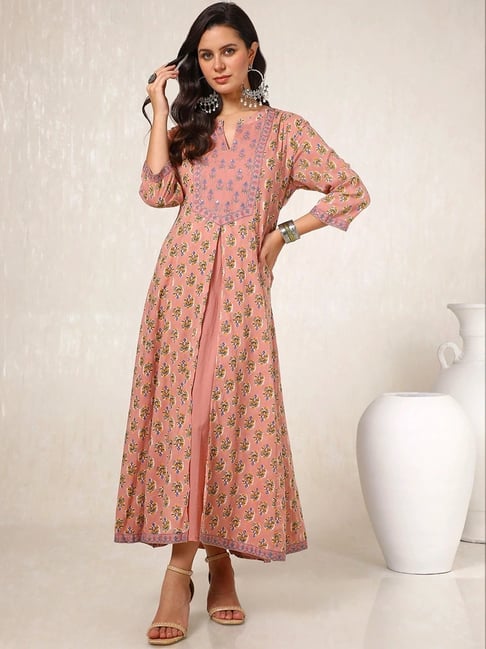 Soch Pink Cotton Printed Maxi Dress