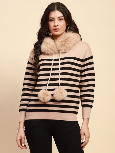 Global Republic Beige Relaxed Fit Stripes Pullover-picture-20