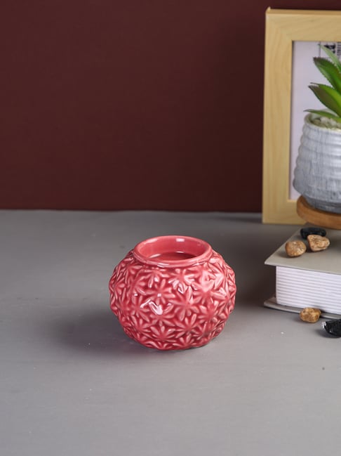 Tayhaa Pink Ceramic Abstract Candle Holder-picture-30