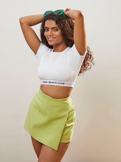 CMGE White Regular Fit Crop Top