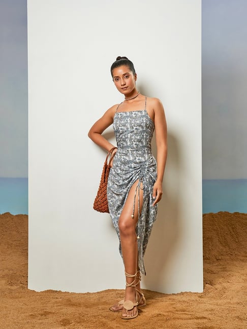 CMGE Grey Printed Midi Dress-picture-13