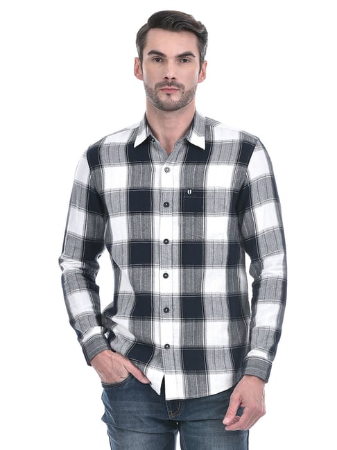 Numero Uno Navy Cotton Slim Fit Checks Shirt-picture-36
