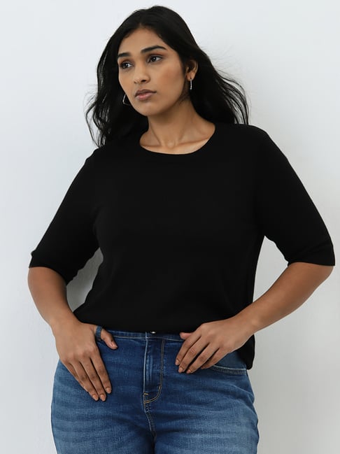 Gia by Westside Black Solid T-Shirt
