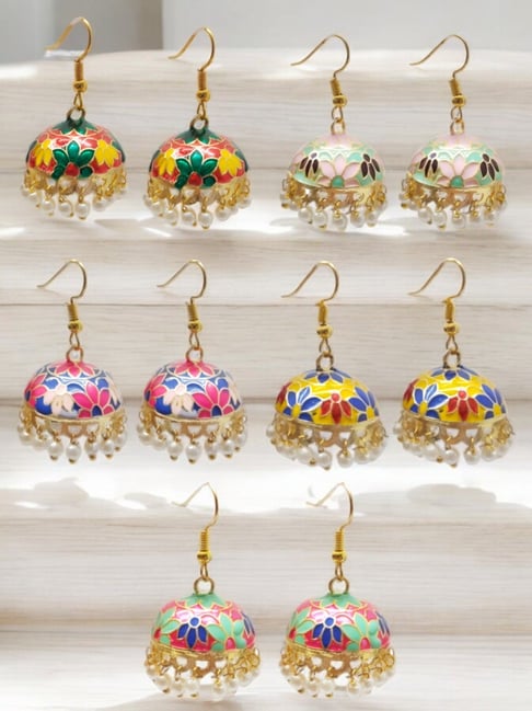oomph meenakari jhumki earrings pack of 5