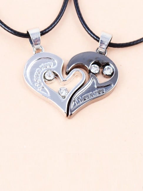 OOMPH Heart Two Piece Lock & Key Silver Stainless Steel Couple Pendant Necklace Pack of 2-picture-40