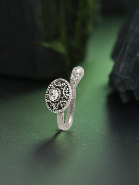 OOMPH Oxidised Silver Stones & Pearls Ethnic Nosering