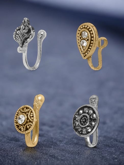 OOMPH Antique Gold & Silver Tone Ethnic Nosering Pack of 4