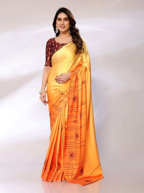 FABMORA Orange Printed Saree With Unstitched Blouse-picture-42
